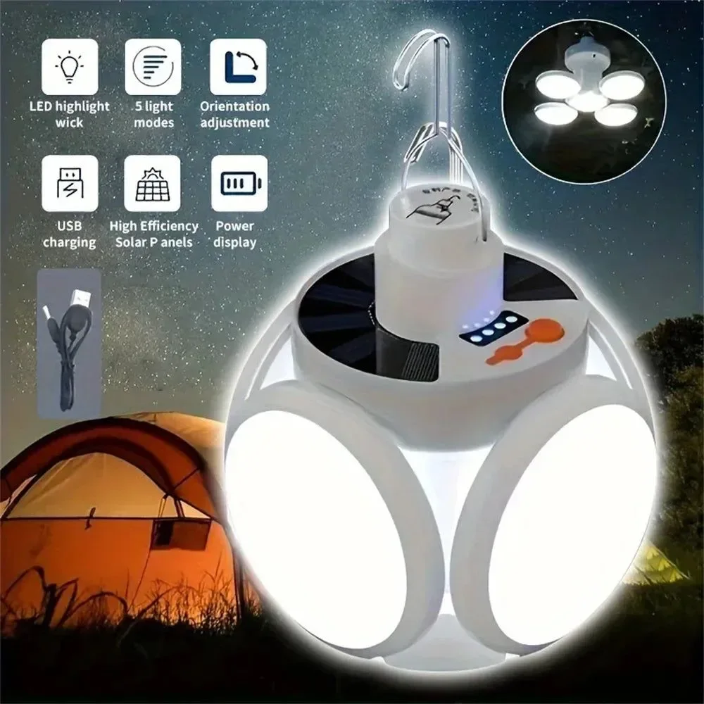 Breathable Luz solar plegable para exteriores portátil recargable por USB con bombilla LED luces de búsqueda linterna de camping lámpara de emergencia Classic