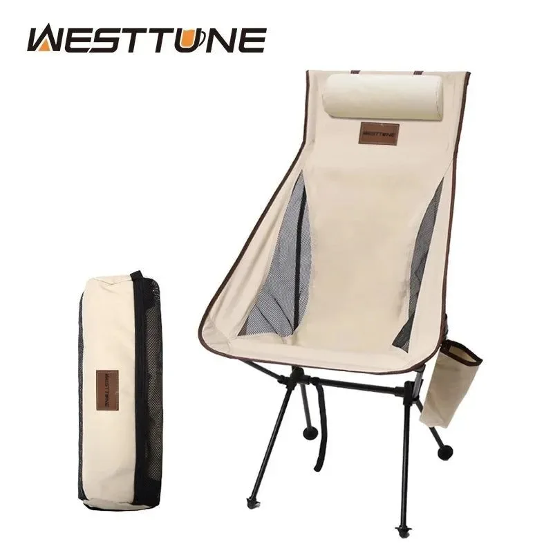 Prestigious Silla de camping plegable portátil con reposacabezas - Silla turística ligera de aleación de aluminio para exteriores Verified