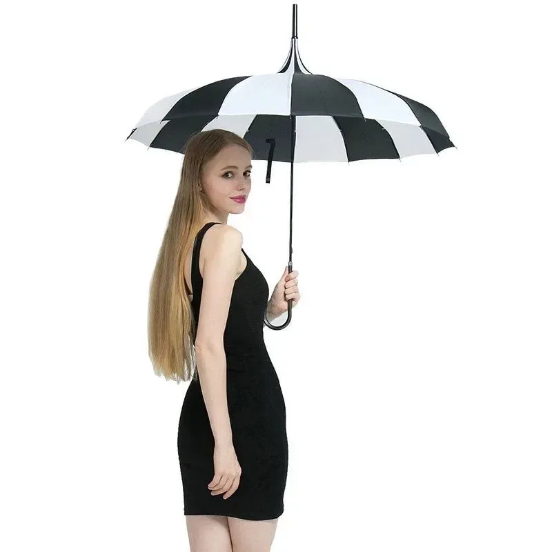 Reliable Paraguas de mango largo resistente al viento de 16 quilates Paraguas de lluvia estilo pagoda de calidad para hombre y mujer. Lightweight