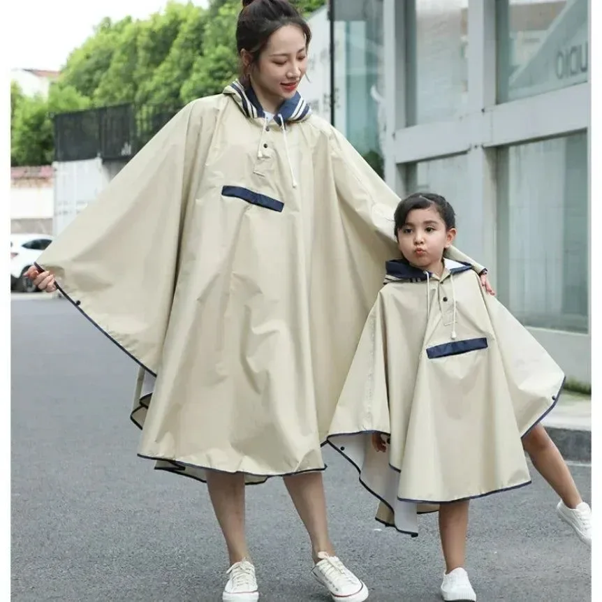Exclusive Poncho impermeable de tela Oxford para padres e hijos estilo coreano con espacio para la mochila escolar Fine