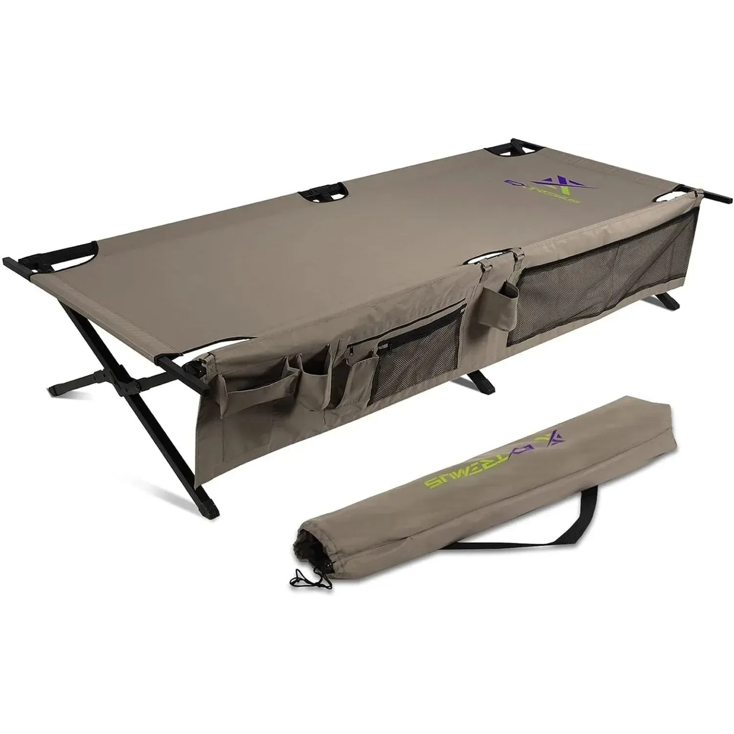 Solid Catre plegable Extremus Komfort capacidad de 136 kg estructura de acero resistente y superficie de poliéster 300D Electrodomésticos para exteriores Extremus Durable
