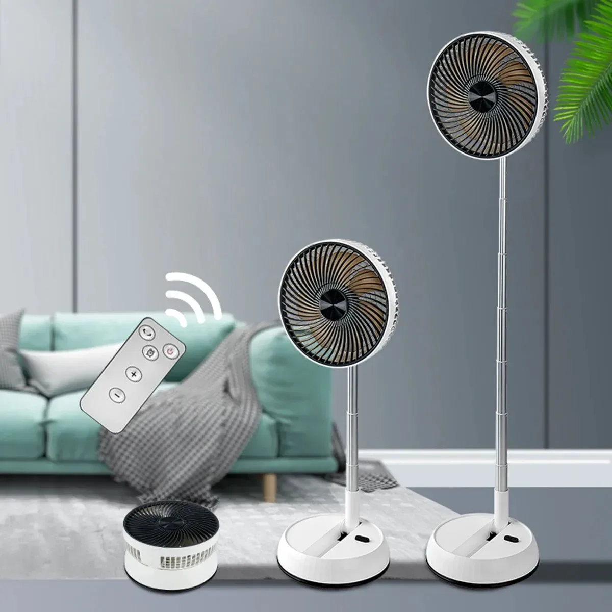 Trusted Ventilador plegable portátil de pie inalámbrico y recargable de 6000 mAh con control remoto. Casual