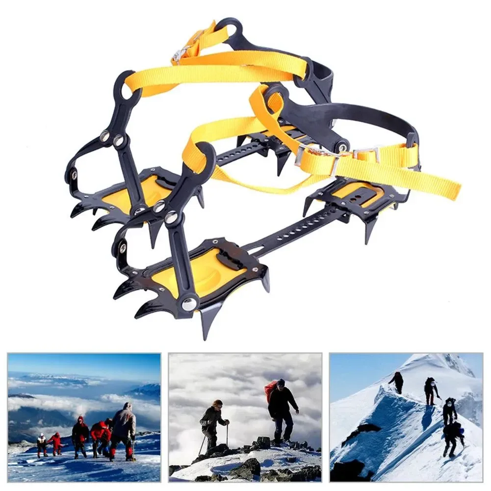 Sustainable 1 par de crampones de hielo resistentes agarres de nieve de acero inoxidable de 10 dientes con correas de nailon ajustables y bolsa de transporte para senderismo escalada y pesca. Breathable