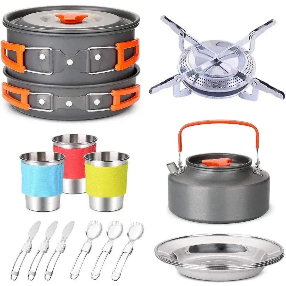 Environmentally Friendly Juego de utensilios de cocina para acampar kit de cocina portátil para exteriores con ollas quemador utensilios y accesorios para barbacoa Modern