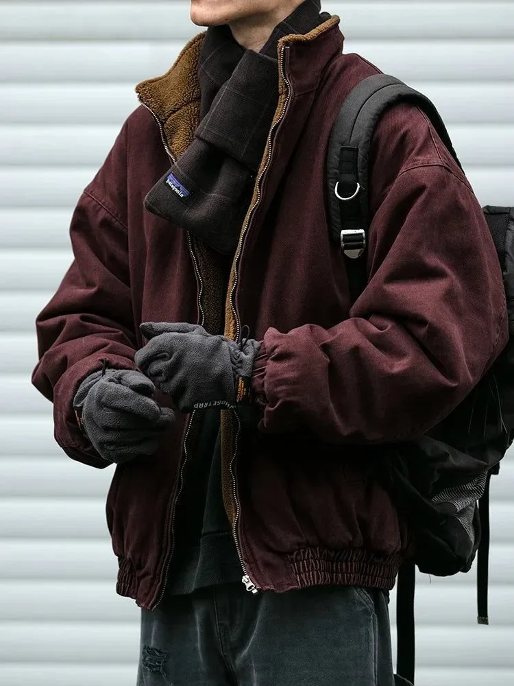 Optimized Vintage Polar Fleece Jacket Men's Winter Thick Loose Fit Streetwear Warm Coat Soft