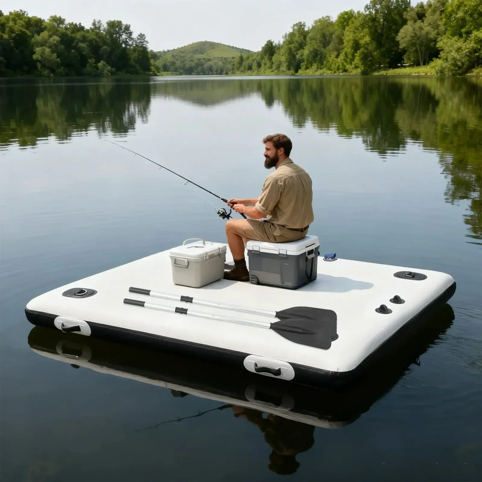 Original Inflatable Floating Platform 400kg Capacity Portable Pontoon for Fishing Yoga Water Activities Convenient