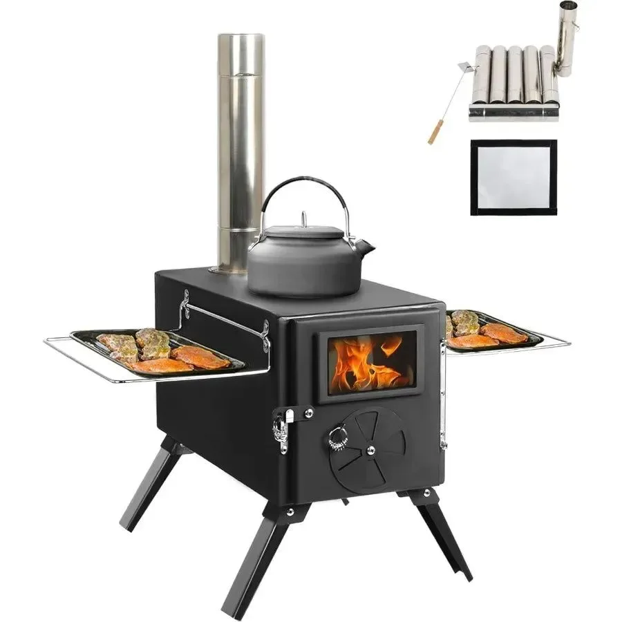 Classic Portable Wood Burning Stove for Camping with Chimney Pipe - Outdoor Heating Cooking Solution Versatile