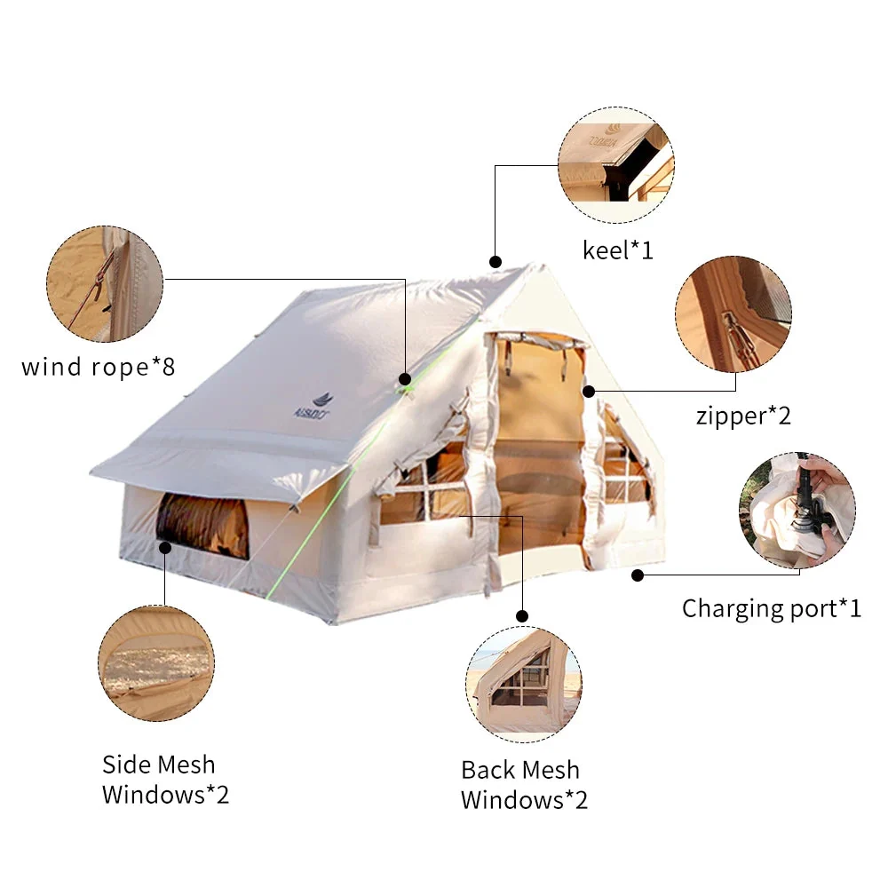 Top-Quality Large Inflatable Camping Tent for 3–4 People – Waterproof Family Cabin Tent with Sun Protection Professional