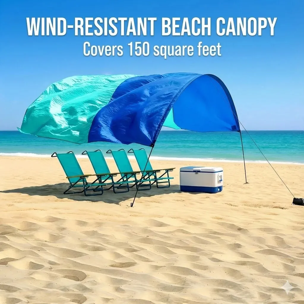 Trusted UPF 50 Beach Shade Tent 150sqft Wind-Resistant 5-8 People Certified