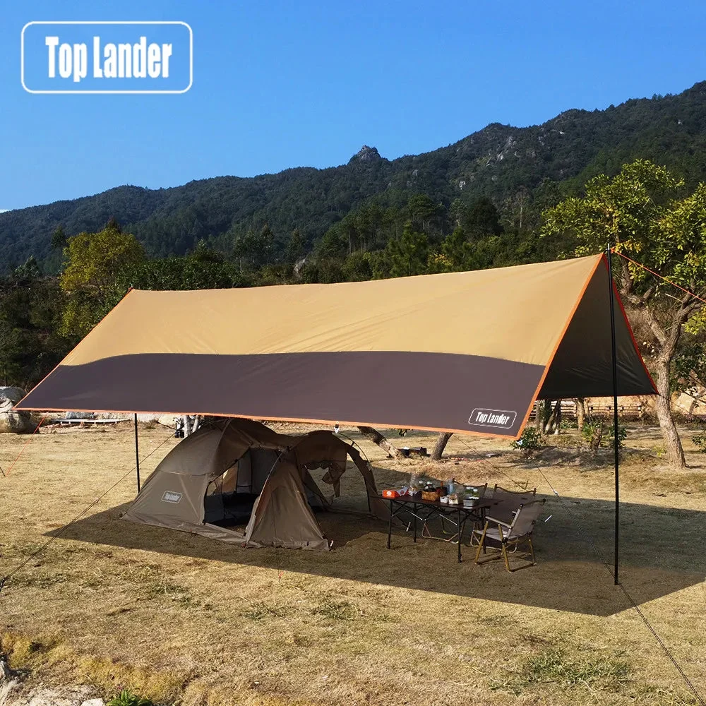 Refined 4x6m Waterproof Camping Tarp Oxford Iron Poles 5-8 People Trusted