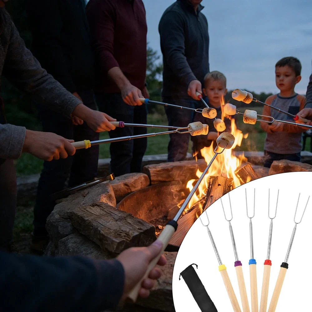 Casual Telescopic Marshmallow Roasting Sticks Stainless 5pc Effective