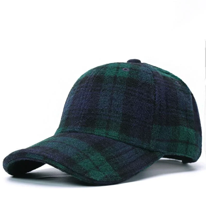 Detailed Wool Plaid Baseball Cap Genuine