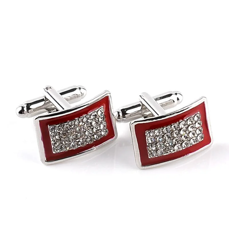 Quality Silver-Tone Rectangular Crystal Cufflinks Luxury