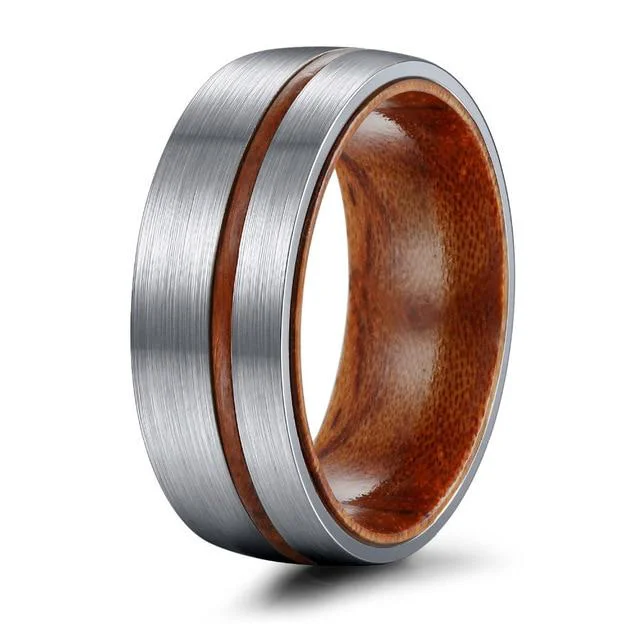 Smooth Vintage Wood Groove Titanium Ring Sustainable