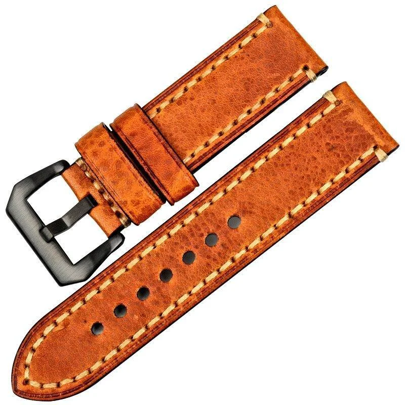 Trendy Cedric Italian Leather Stitched Watch Strap With Gunmetal Tang Buckle Modern