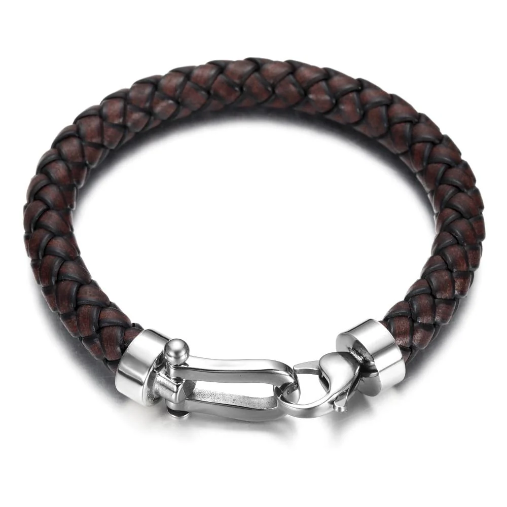 Pure Marcus 316L Stainless Steel Braided Leather Bracelet Powerful