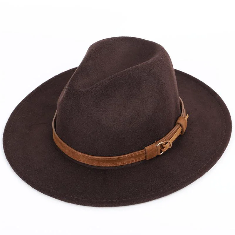 Breathable Sombrero Fedora de lana con cinta de cuero Secure