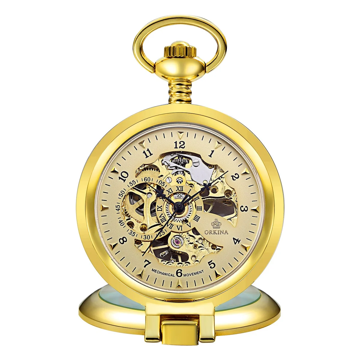 Original Design Olaf Orkina Reloj de bolsillo mecánico esqueleto dorado Versatile