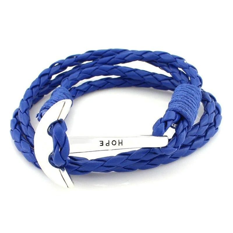 Eco-Friendly Hope Ancla de plata Pulsera de cuero Easy-to-Use