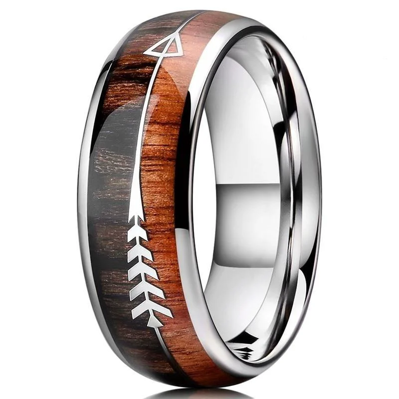 Convenient Anillo de flecha de madera de koa y carburo de tungsteno Genuine
