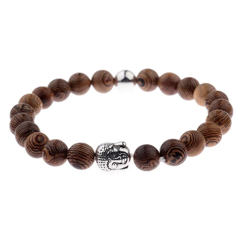 Original Design Buda Pulsera de cuentas tibetanas de madera natural Artisan