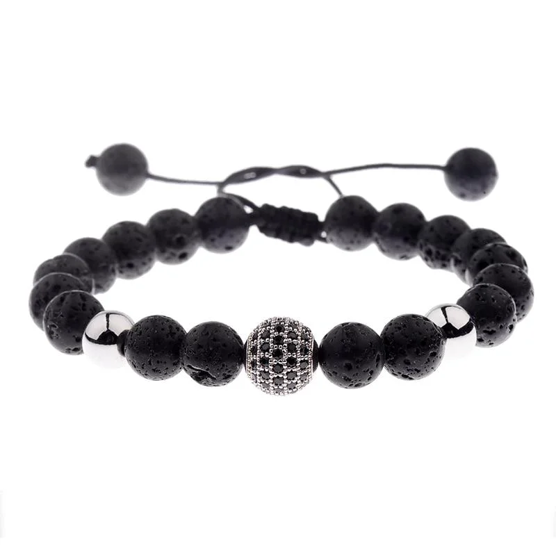 Artisan Simon Pulsera de cuentas de piedra de lava y tono dorado Organic