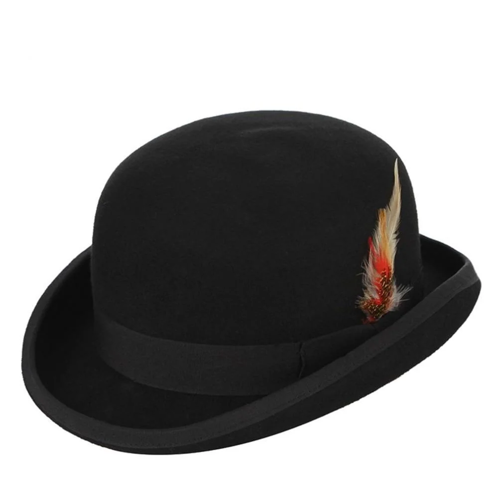 Trusted Sombrero bombín negro de fieltro de lana con pluma Environmentally Friendly