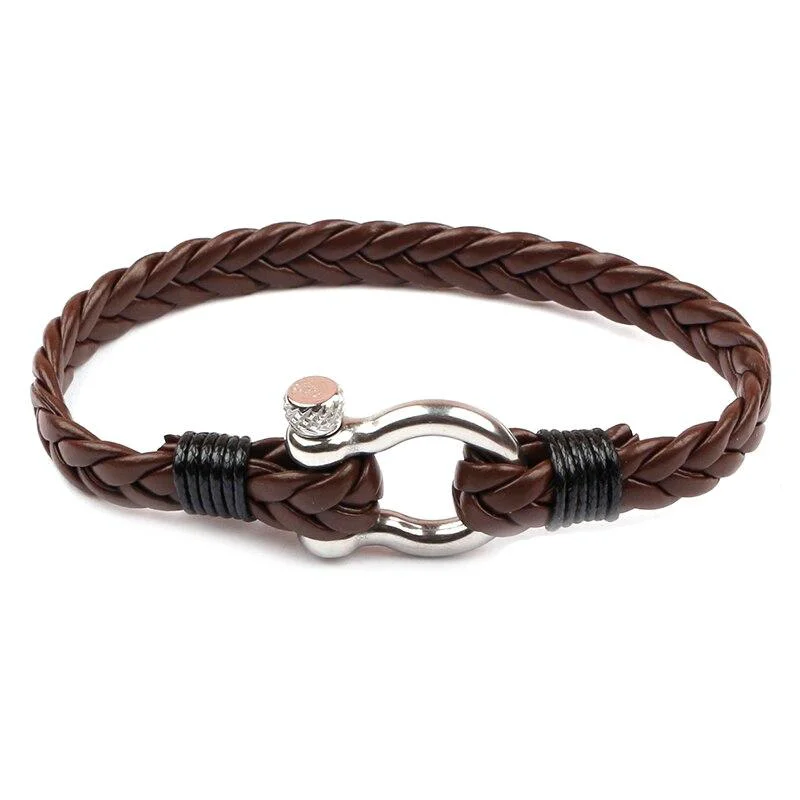 Responsible Grillete de herradura Pulsera de cuero trenzado Artisan