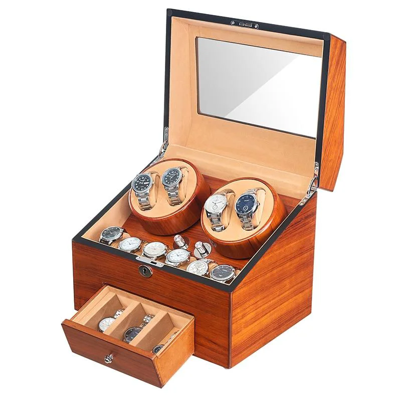 Functional Edison Caja de madera Fraxinus automática para relojes con 5 modos de funcionamiento Environmentally Friendly