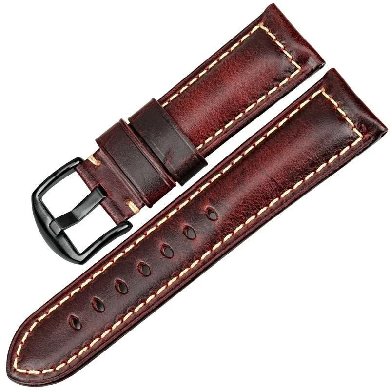 Flexible Damien Correa de reloj Vintage de cuero encerado con hebilla negra Stylish