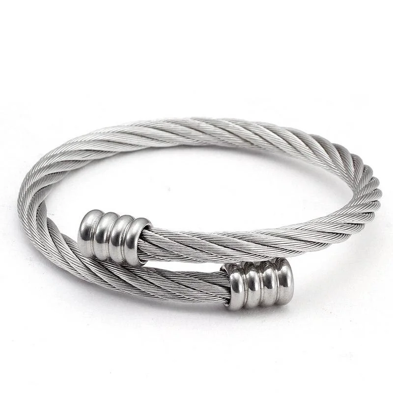 Detailed Hans Pulsera brazalete minimalista de cuerda metálica Genuine
