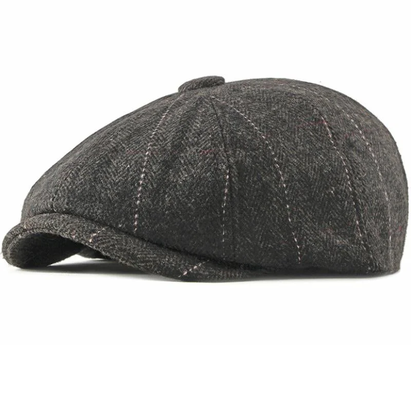 Eco-Friendly Plaid de lana Herringbone Newsboy Gorra High-End