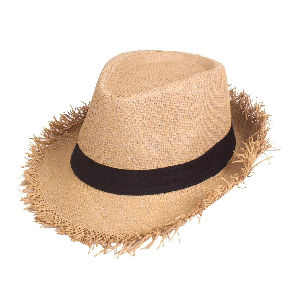 First-Class Borde deshilachado Trilby Sombrero de paja Functional