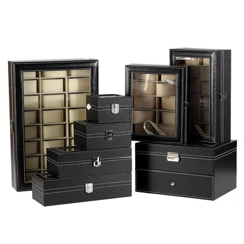 Superior Manfredi Caja Organizadora de Relojes de Piel Negra 2-12 Ranuras Powerful