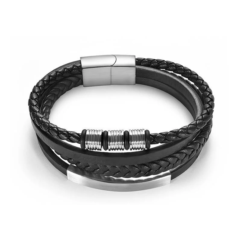 Clean Roger Pulsera tejida de cuero multicapa Contemporary