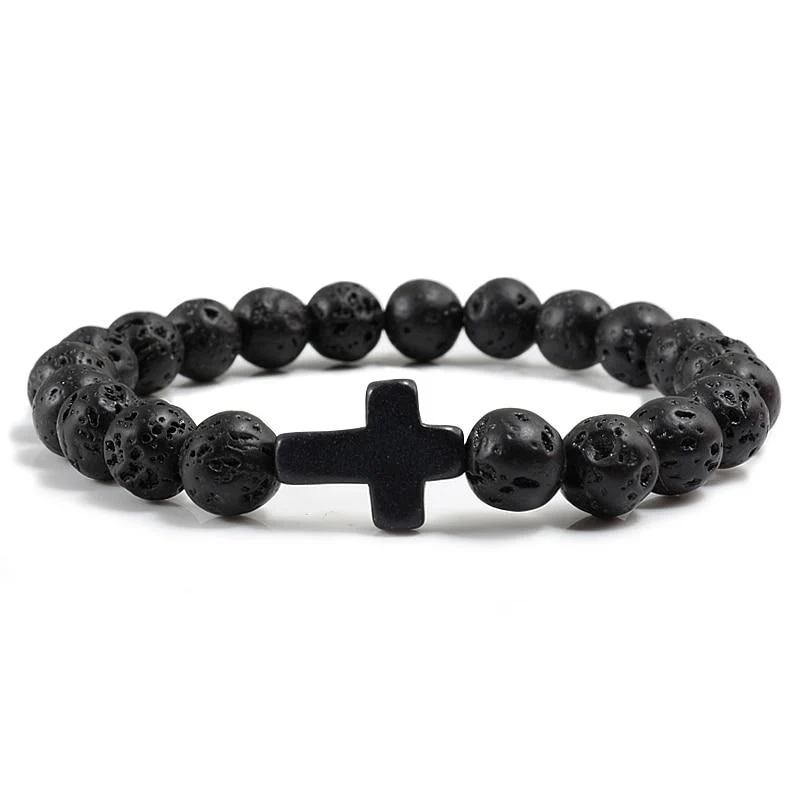 Elegant Pulsera de cuentas de piedra natural Cruz Clásica Detailed