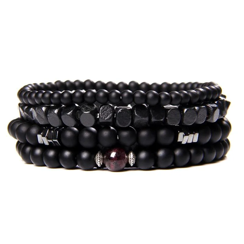 Elegant Nicolas Pulsera multicapa de cuero y cuentas de piedra natural Unique