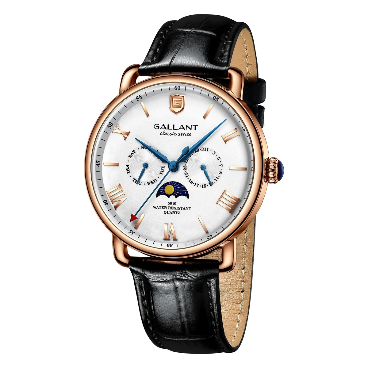 Expertly Made Hubert Reloj clásico con fases de la luna Clean