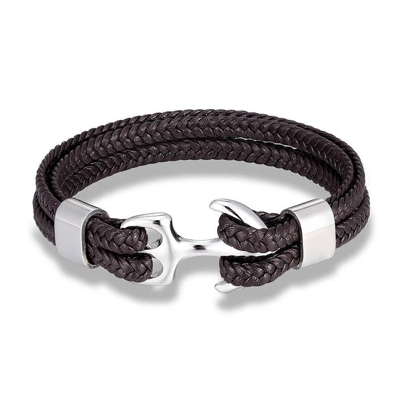 Sustainable Ancla Marrón Pulsera de cuero trenzado Elegant