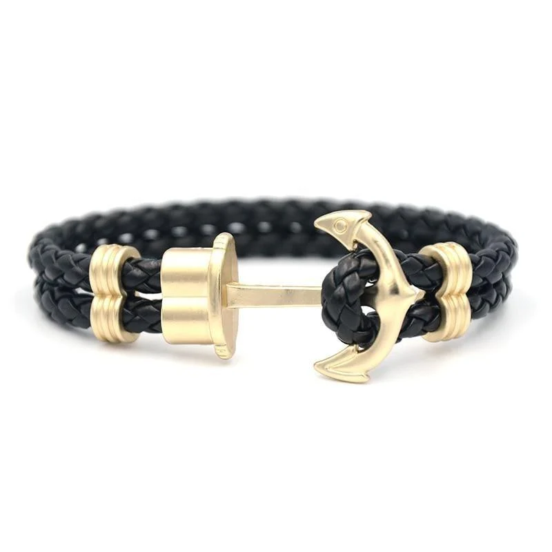 Certified Oliver Ancla dorada Pulsera de cuero trenzado Reliable