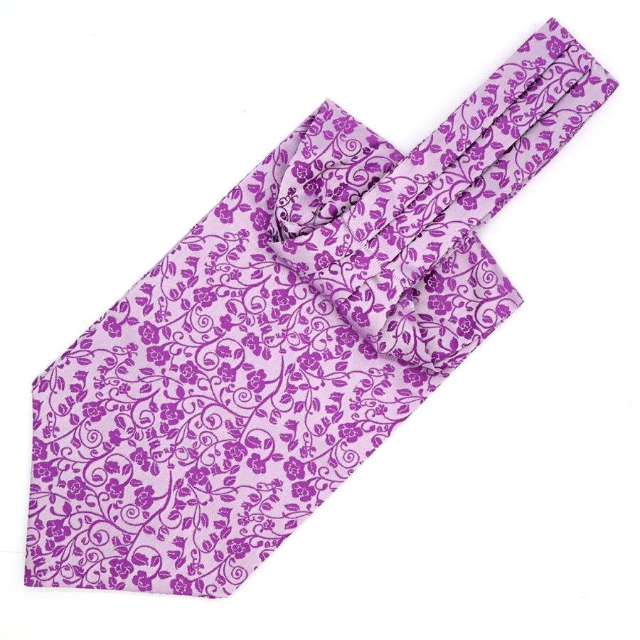 Natural Corbata Ascot Floral Jacquard Solid Fine Crafted