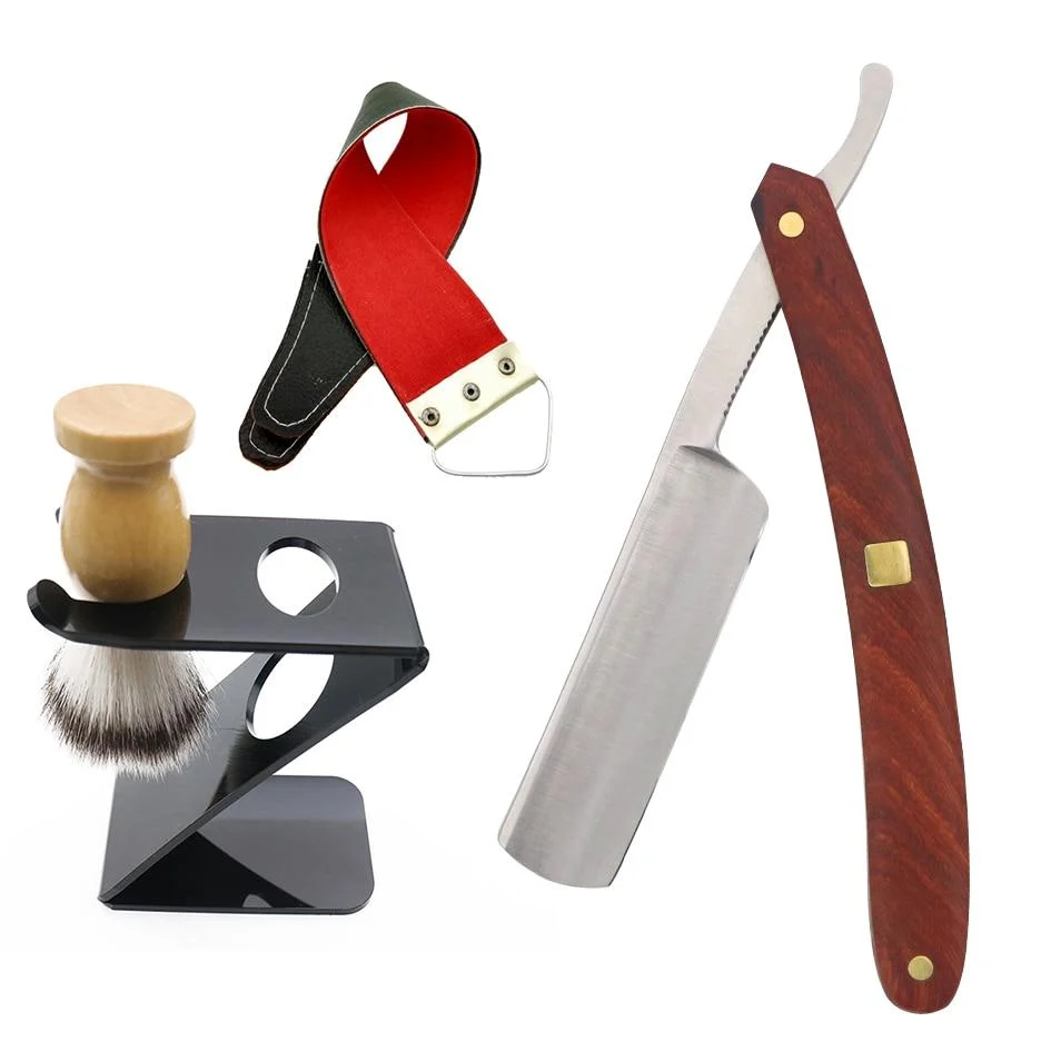 Flexible Maquinilla de afeitar recta con mango de madera Kit de peluquería Premium Material