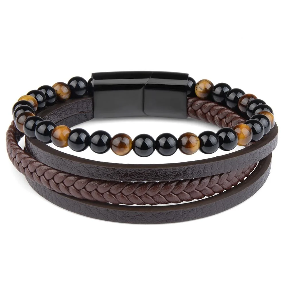 Sophisticated Kenneth Pulsera de cuero multicapa con cierre magnético Stylish