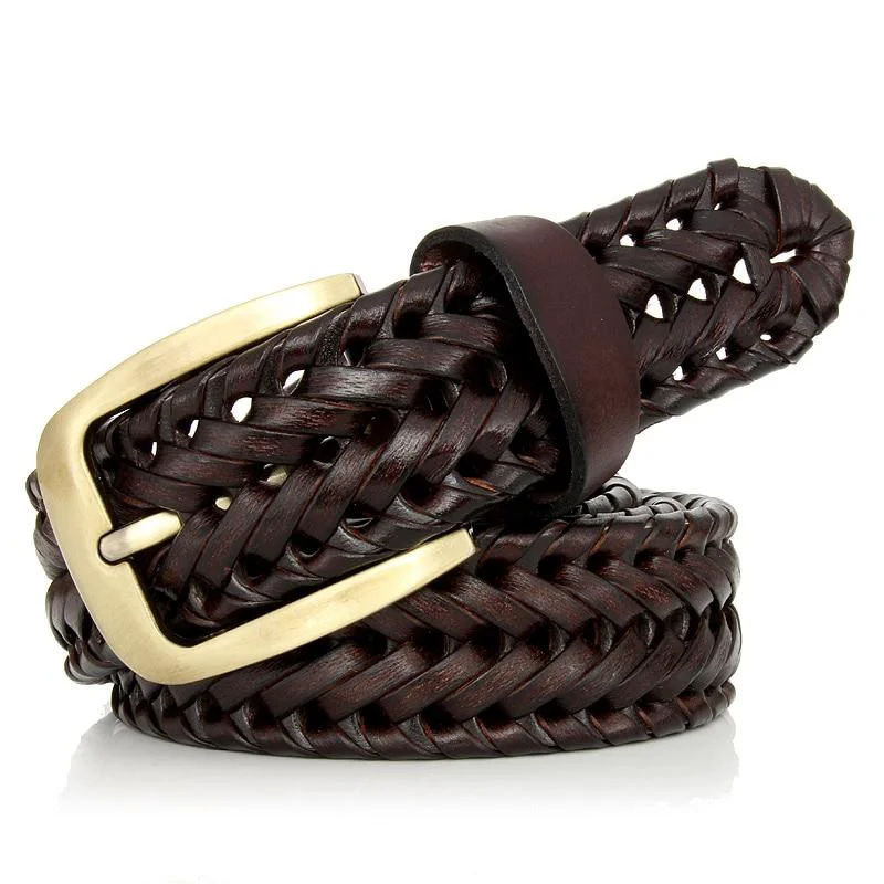 Dependable Niccolo Brass Buckle Braided Leather Belt High-End