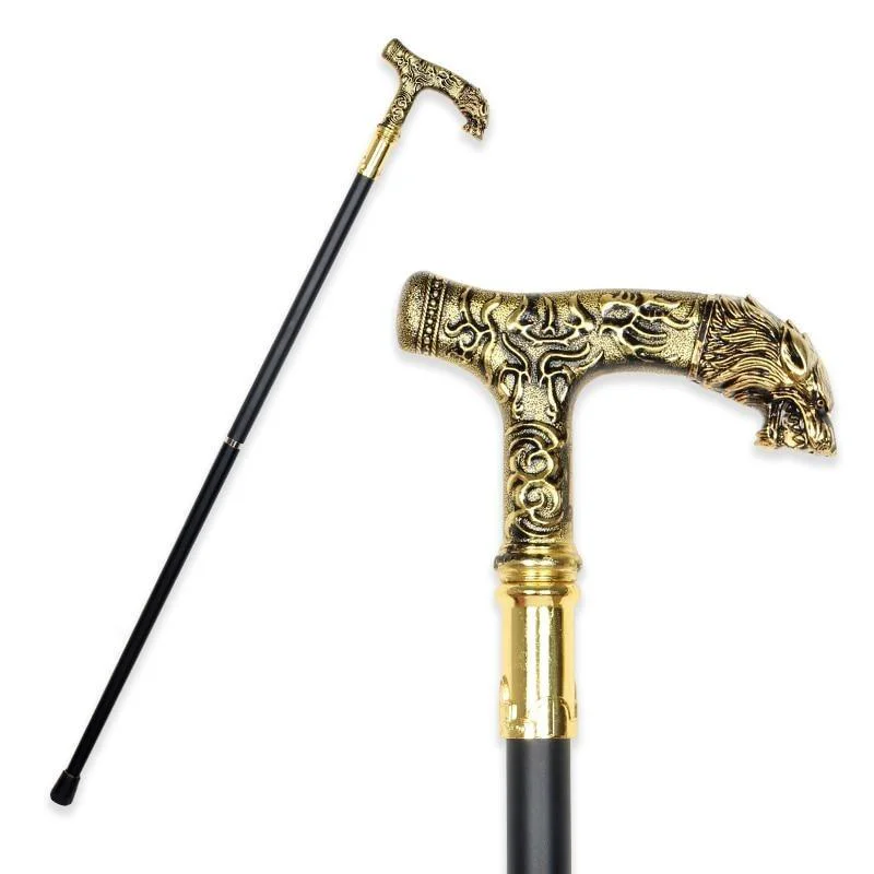 Contemporary Louis Wooden Walking Stick With Wolf Head Handle Minimalist