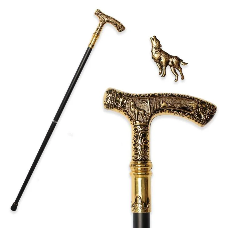 Authentic Louis Wooden Walking Stick With Wolf Head Handle Elegant