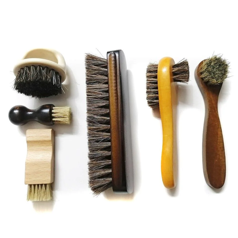 Traditional Professional Shoe Shine Horse Hair Brush Set Fashionable