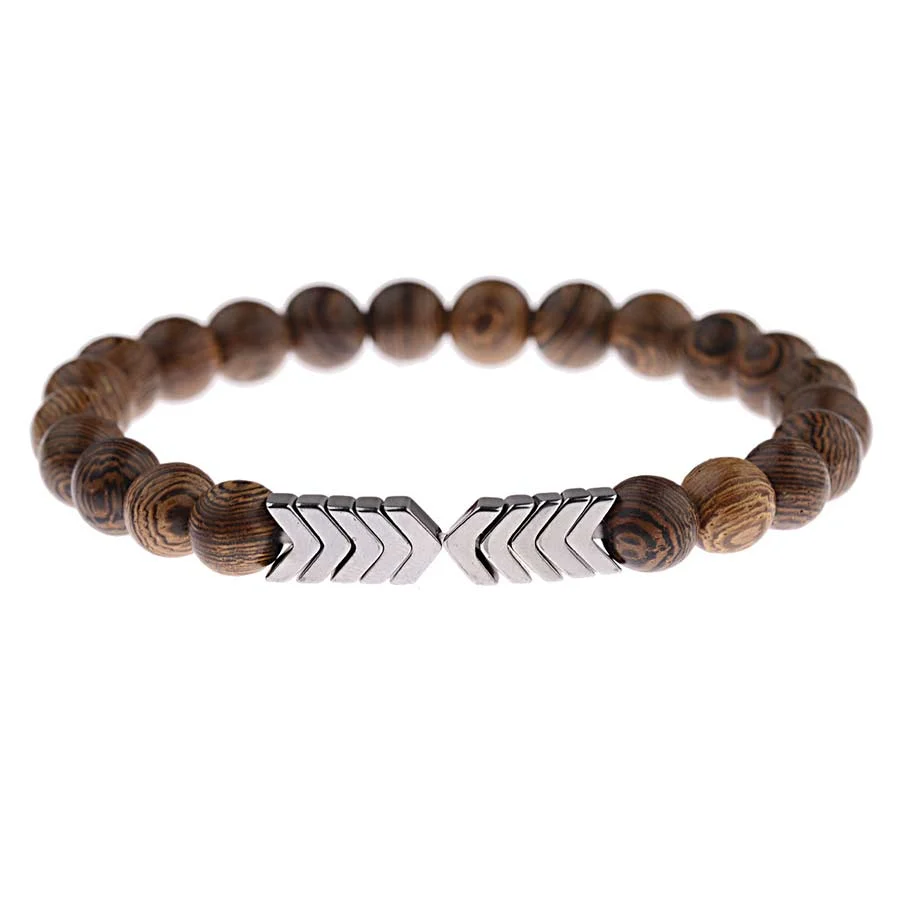 Powerful Steel Arrow Natural Beads Bracelet Smooth