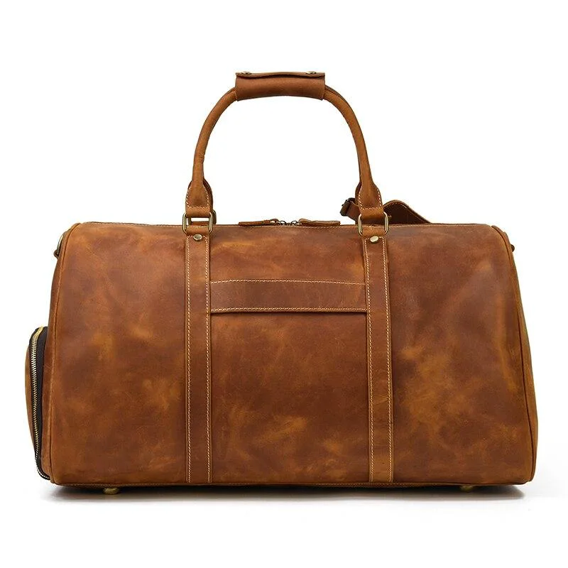 Exclusive Jonathan Crazy Horse Leather Duffel Bag With Shoe Pocket Trusted