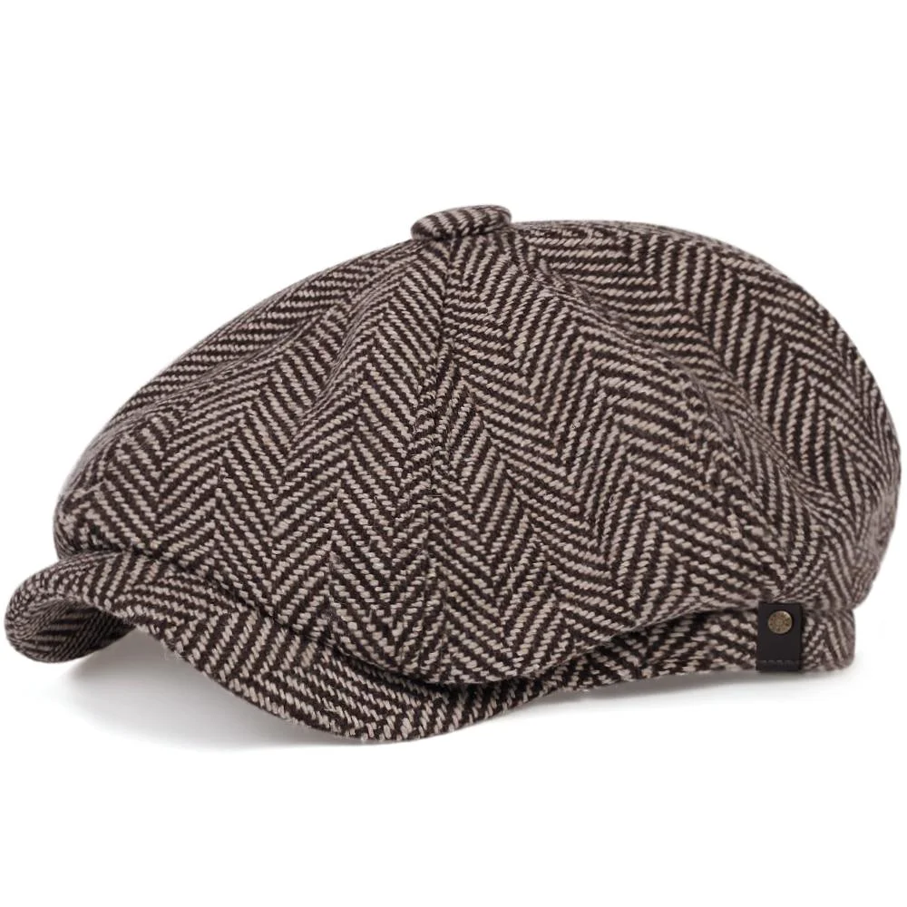 Easy-to-Use Retro Herringbone Tweed Newsboy Cap Authentic